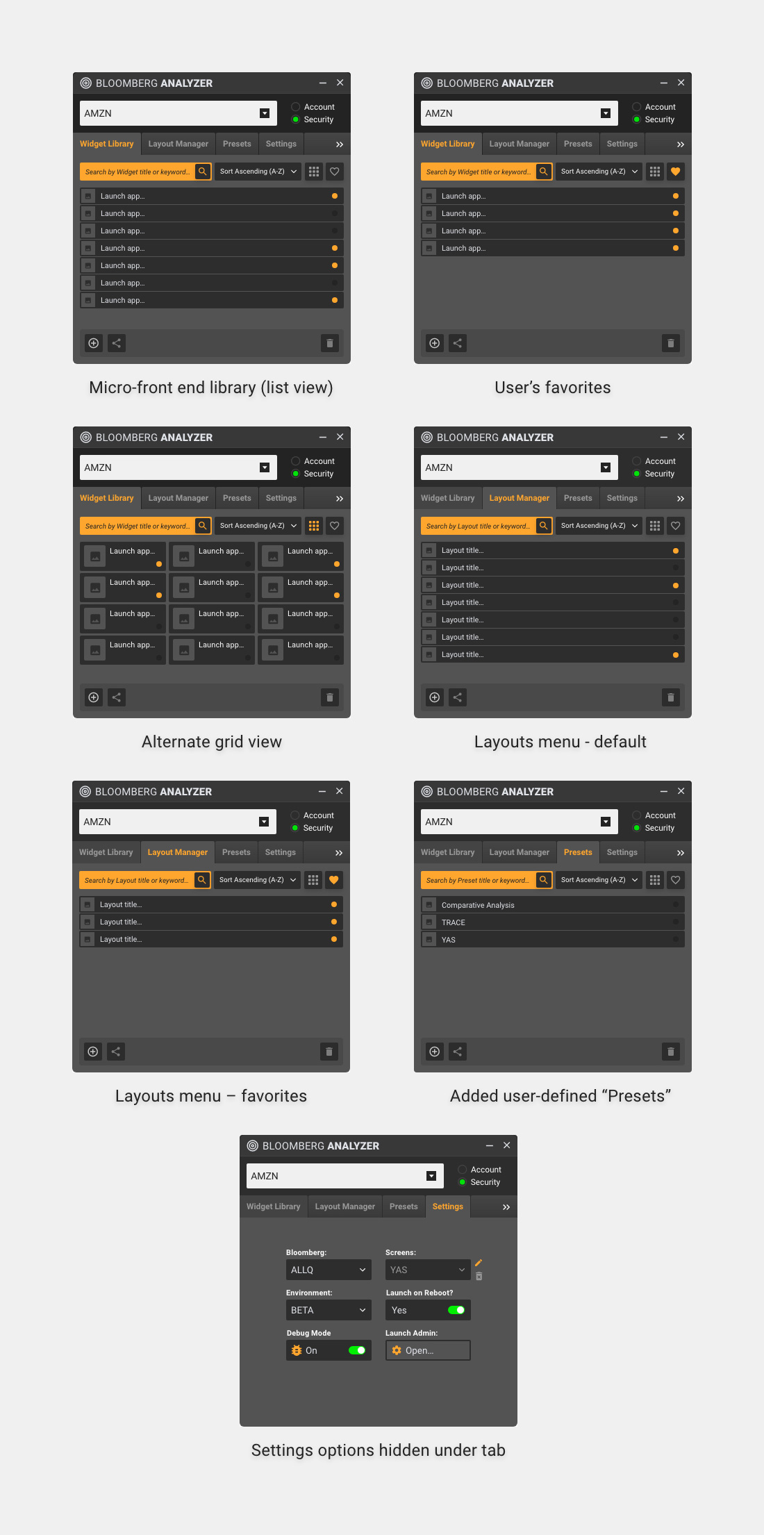 Bloomberg Analyzer screen UI design