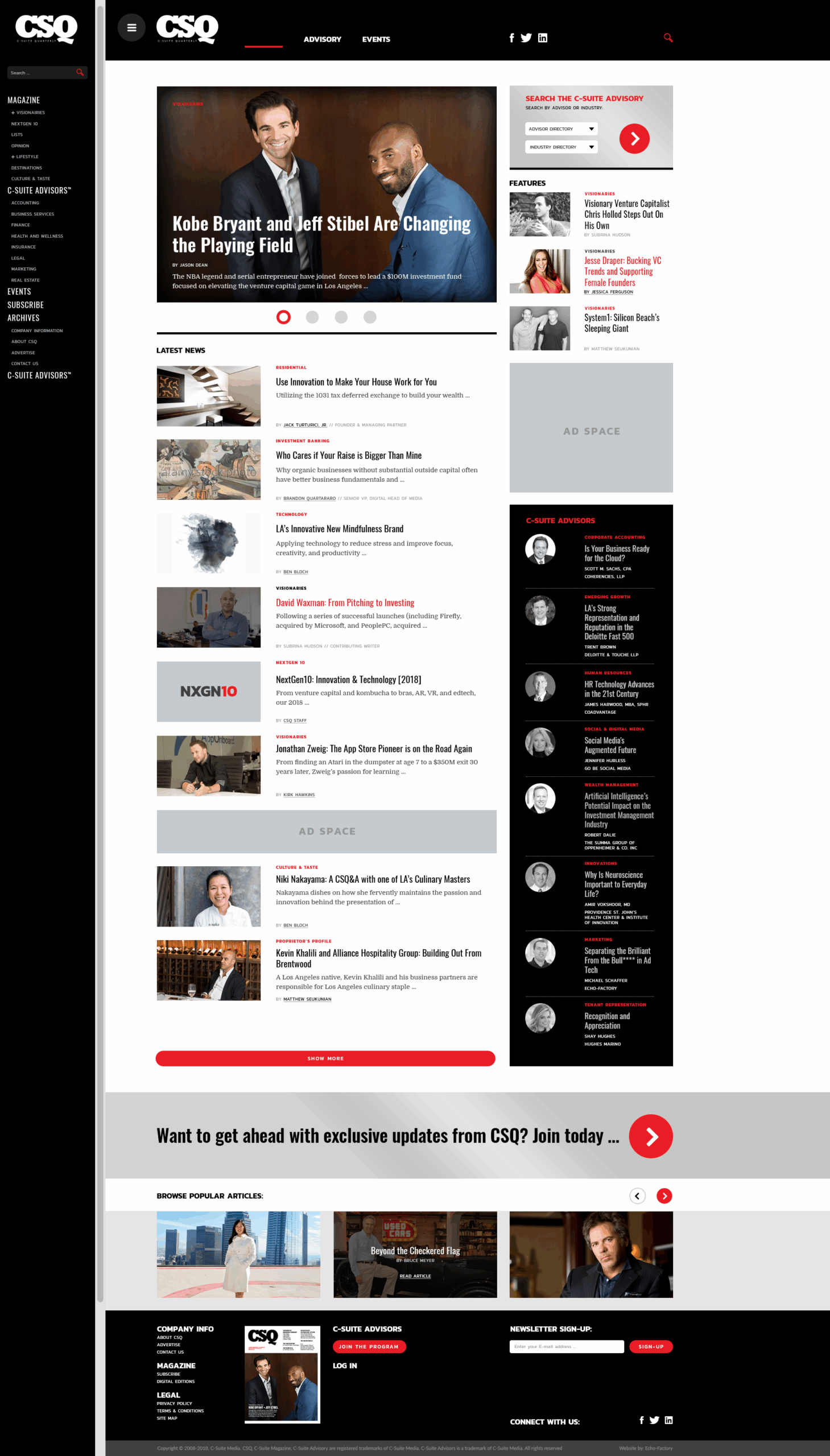 CSQ Magazine homepage design